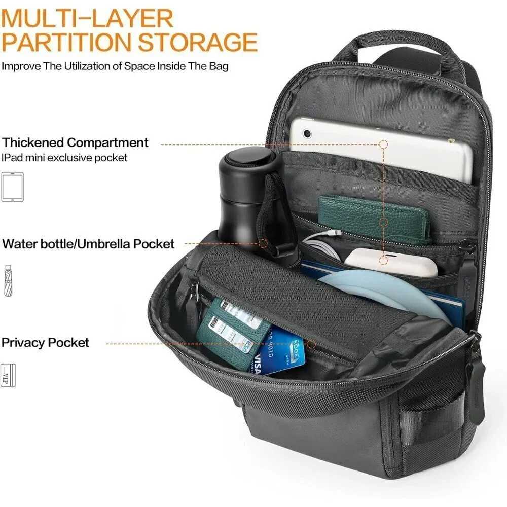 💫 Men Black Crossbody Bag Sling Stylish Waterproof Chest Work Travel Backpack